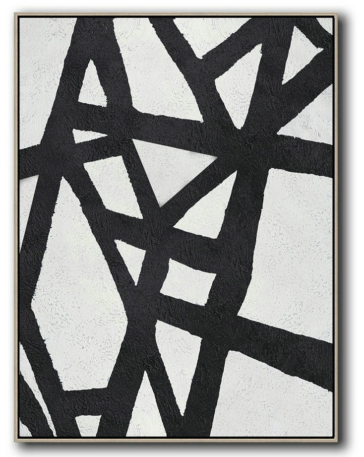Black And White Minimal Painting On Canvas,Giant Wall Decor #V0O5